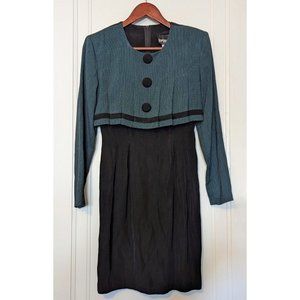 Vintage Brioche California Black And Green Big Button Mini Sheath Dress Size 3/4